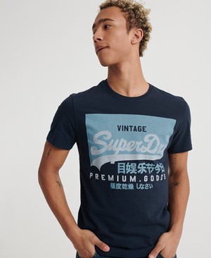 Superdry Organic Cotton Vintage Logo Férfi Pólók Sötétkék | TSQYD6097